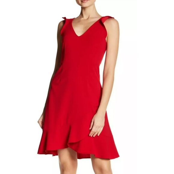 THE VANITY ROOM Red Crepe Ruffle Mini Dress - Picture 2 of 4